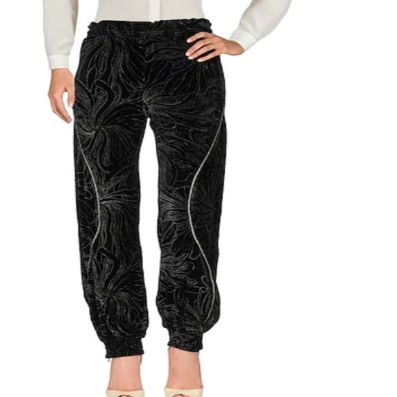 NWT Chloe runway black velvet gold embellished gold jogger pants, size 34/2/xs - Picture 5 of 11